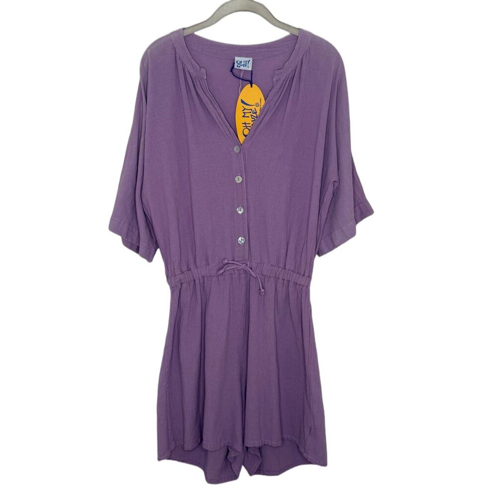 Oh My Gauze! Romper Women’s 1 Lilac Button Front Lagenlook Minimalist Artsy New